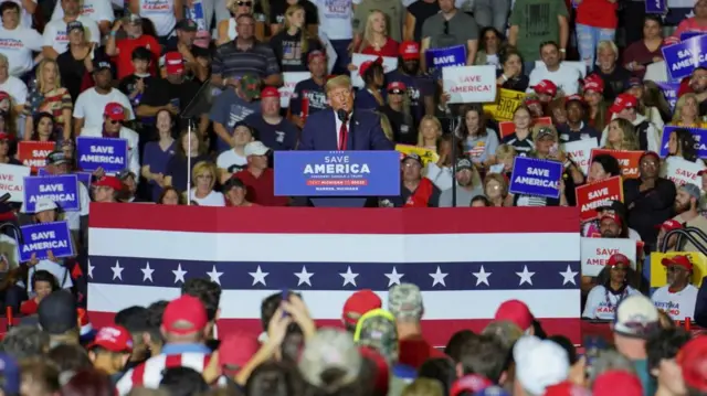 Donald Trump holds a rally in Michigan