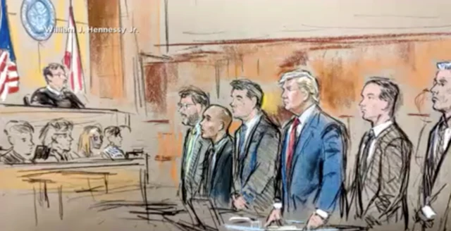 Trump and Nauta in courtroom sketch