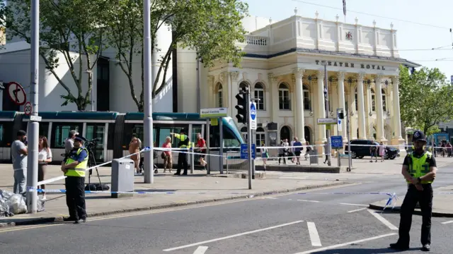 Police outside the Theatre Royal in Nottingham