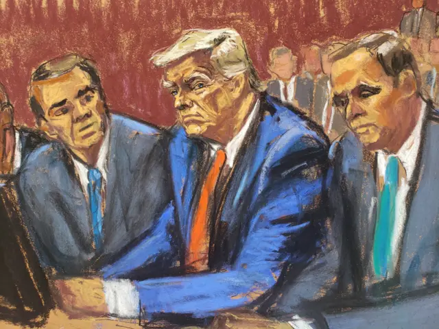 Courtroom sketch of Donlad J Trump during arriagnment