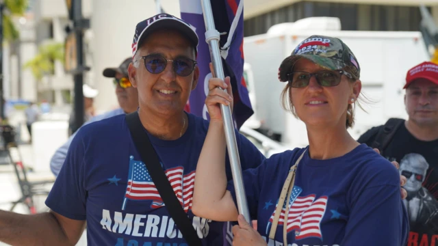 Trump supporters gather outside court