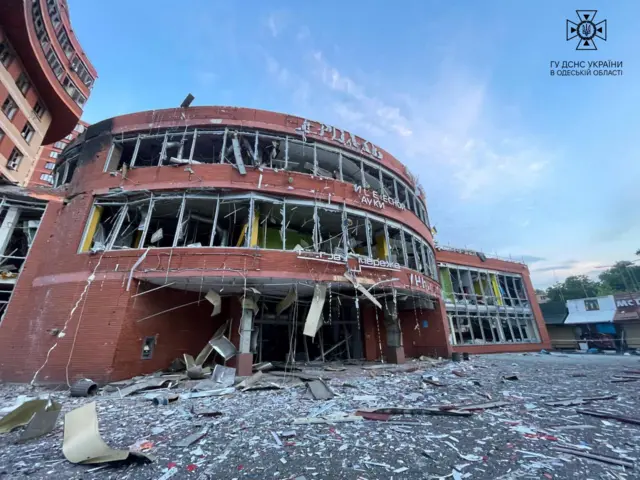 A destroyed building in Odesa