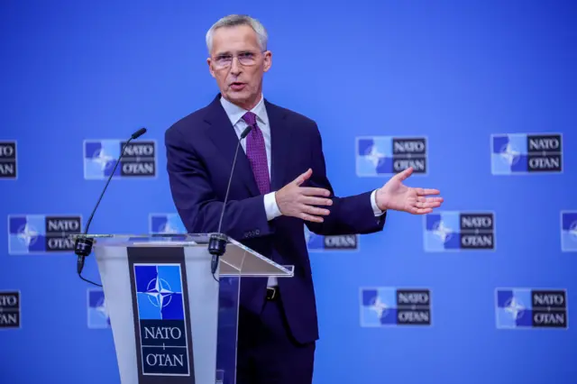 Jens Stoltenberg speaks at a press conference