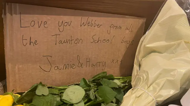 A sign is left for Barnaby, from his school friends