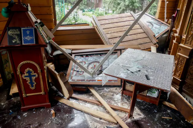 A view of damage inside a church after a missile strike in Odesa