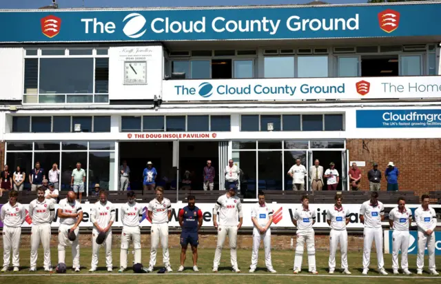 A minutes silence his held in remembrance of the victims of the Nottingham attacks prior to the LV= Insurance County Championship Division 1 match between Essex and Somerset at Cloud County Ground