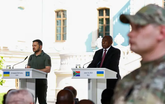 Cyril Ramaphosa attends a joint press conference with Volodymyr Zelenskiy in Kyiv in 16 June, 2023