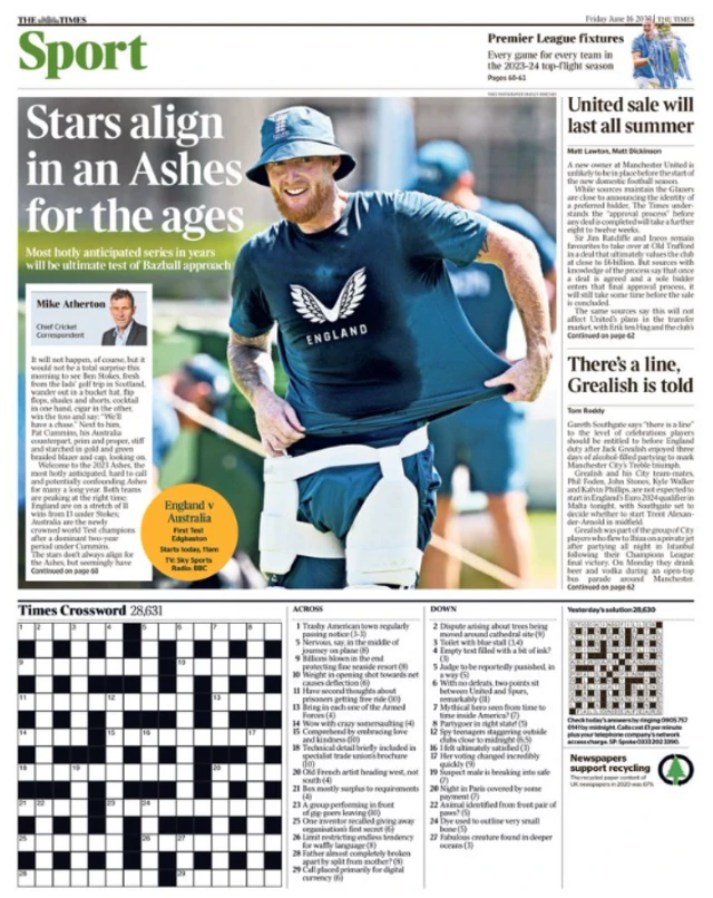 Back page of The Times - 16/06/2023