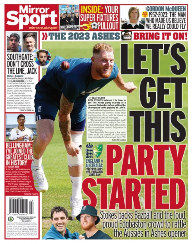 Backpage of Daily Mirror 16/06/2023