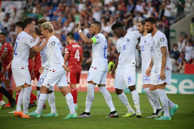 Kylian Mbappe celebrates scoring a penalty