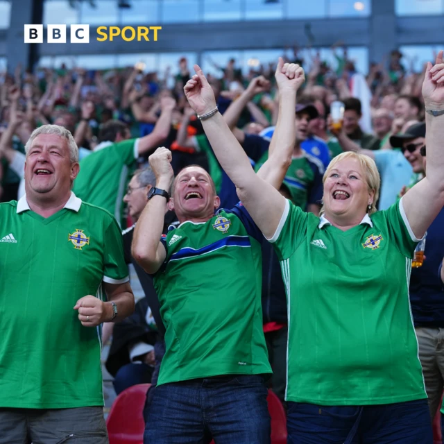 Northern Ireland fans in Parken Stadium, Copenhagen.