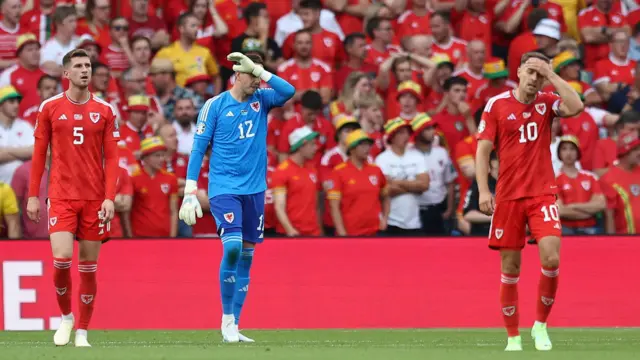 Danny Ward of Wales reacts after conceding 2nd goal