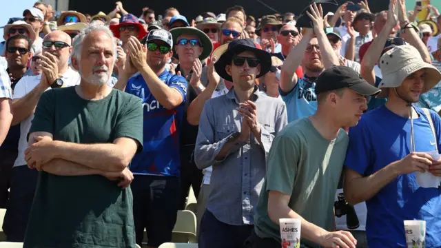 The crowd celebrating an England boundary at Edgbaston