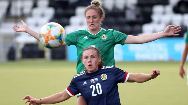 Northern Ireland's Rebecca Holloway with Scotland's Kirsty Hanson at Seaview,