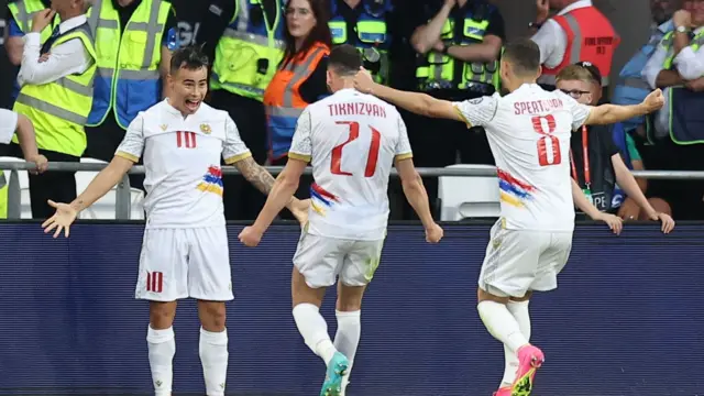 Lucas Zelarayan of Armenia celebrates scoring his sides fourth goal