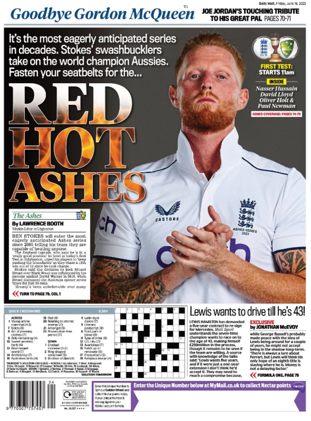 Back page of Daily Mail - 16/06/2023