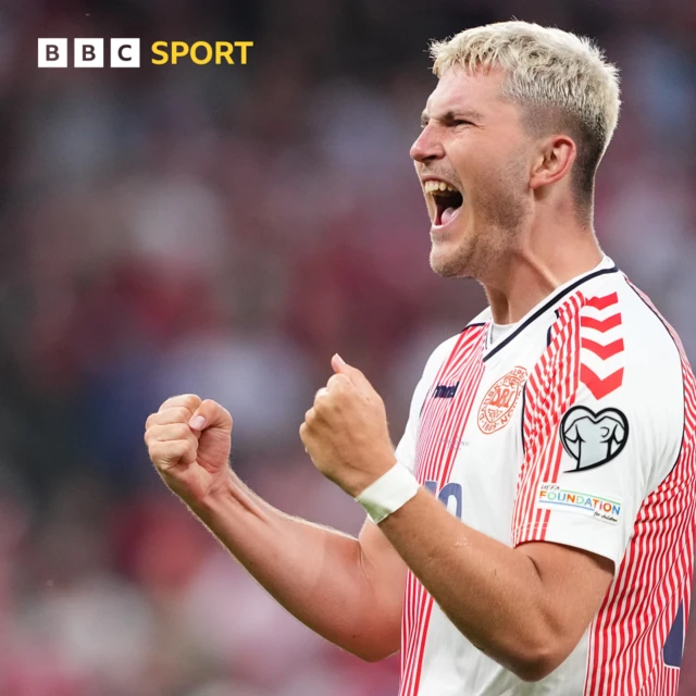 Jonas Wind celebrates scoring against Northern Ireland