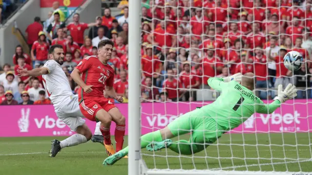 Dan James scores for Wales