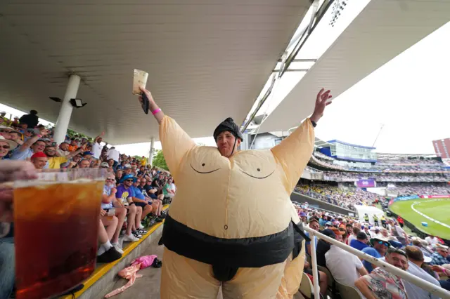 Fan in sumo fancy dressing at Edgbaston during the Ashes