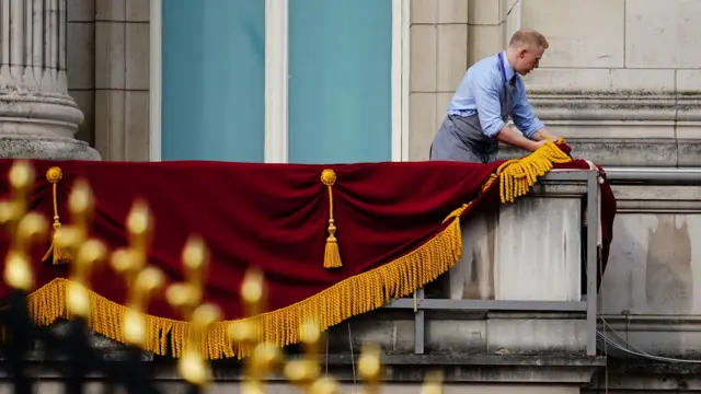 The balcony at Buckingham Palace is being dressed for the occasion