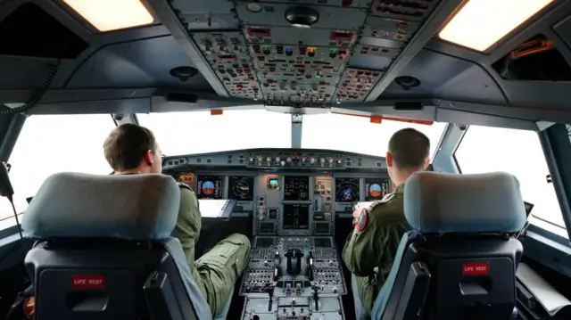 Pilots in the cockpit of a plane