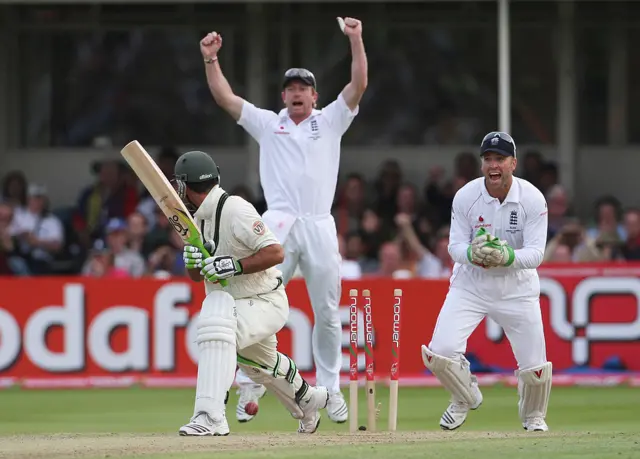 Ricky Ponting bowled by Graeme Swann
