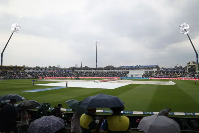 General view of Edgbaston with the covers on