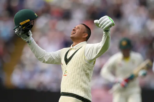 Usman Khawaja celebrating his century