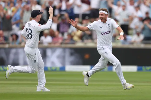 Stuart Broad celebrating the wicket of Labuschagne