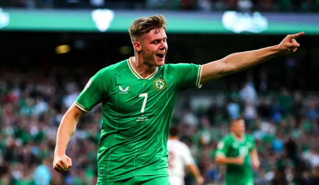 Evan Ferguson celebrates the Republic of Ireland's second goal