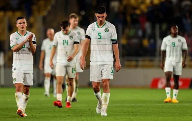 Republic of Ireland players after Greece defeat