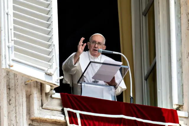 Pope Francis attends the Regina Coeli Prayer and delivers his Angelus blessing to the faithful gathered in St. Peter's Square on June 18, 2023 in Vatican City, Vatican.