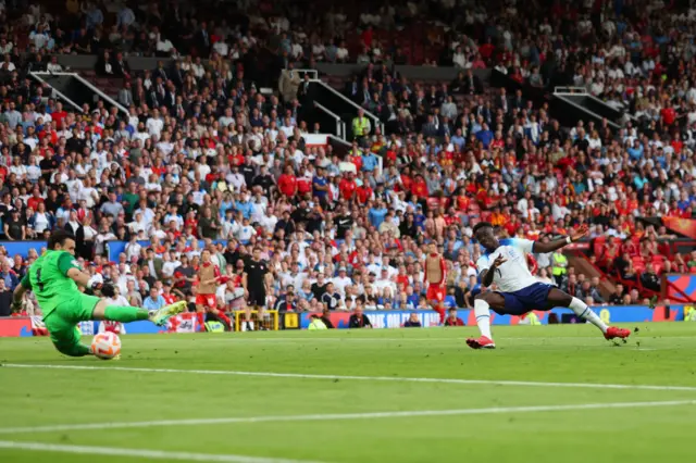 Bukayo Saka completes his hat-trick in England's Euro 2024 qualifier against North Macedonia at Old Trafford