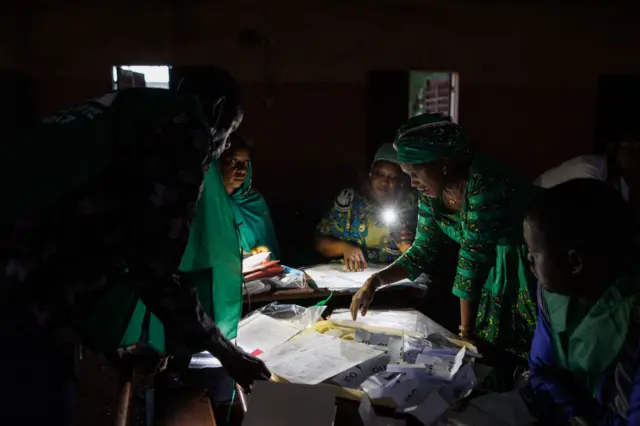 Election officials start to count the ballots in Mali's referendum in Bamako on June 18, 2023.