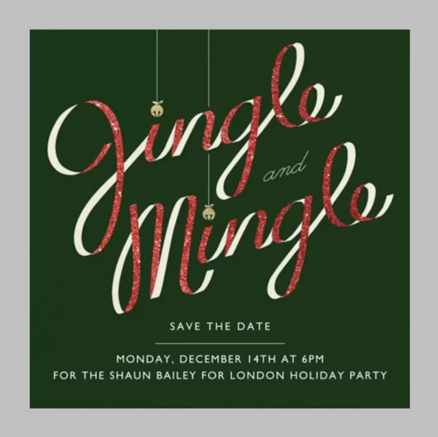 A 'save the date' notice for a party on 14 December for a "jingle and mingle" party