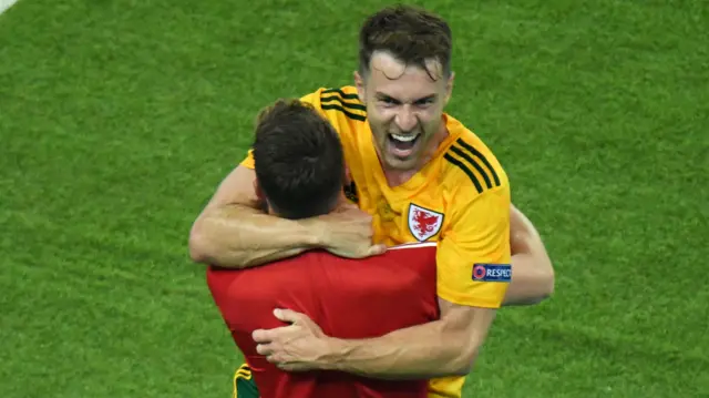 Aaron Ramsey celebrates his goal against Turkey