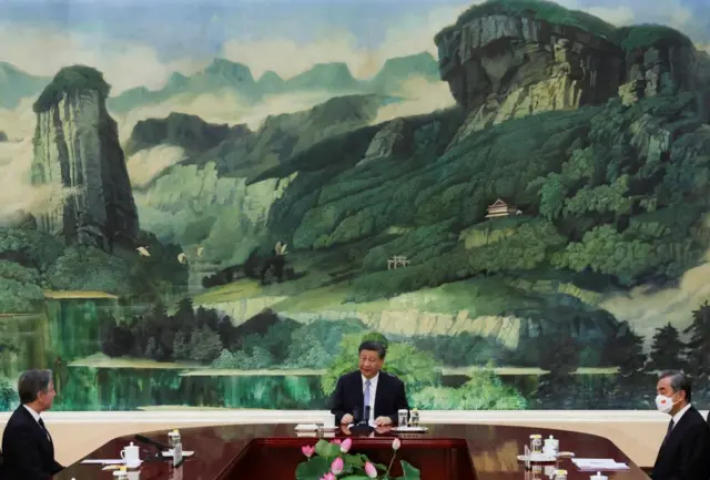 Chinese President Xi Jinping meets US Secretary of State Antony Blinken in the Great Hall of the People in Beijing, China, on 19 June 2023