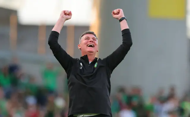 Stephen Kenny celebrates Evan Ferguson's goal for the Republic