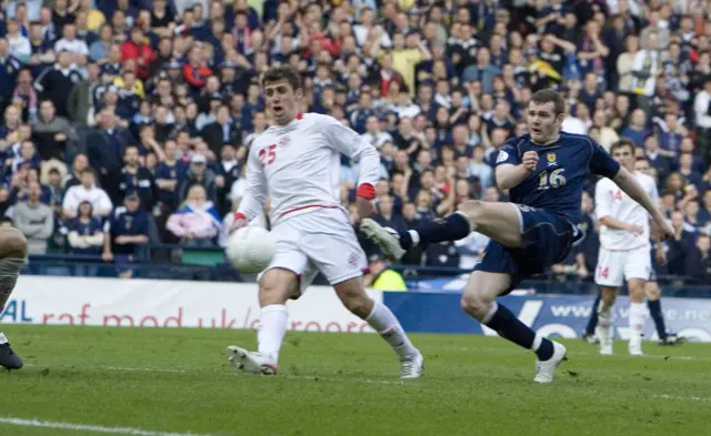 Craig Beattie bangs in an 89th-minute winner for Scotland in March 2007