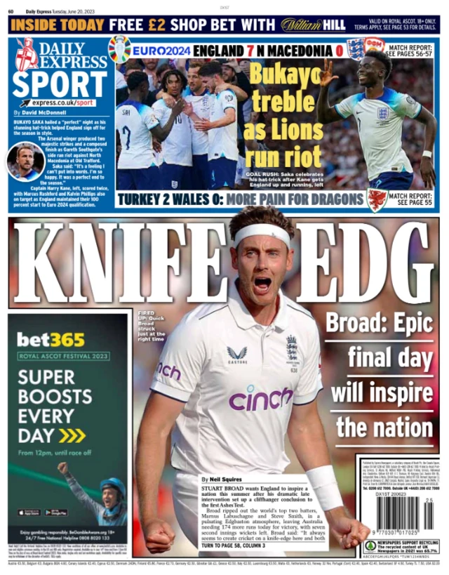 Back page of Daily Express - 20/06/2023