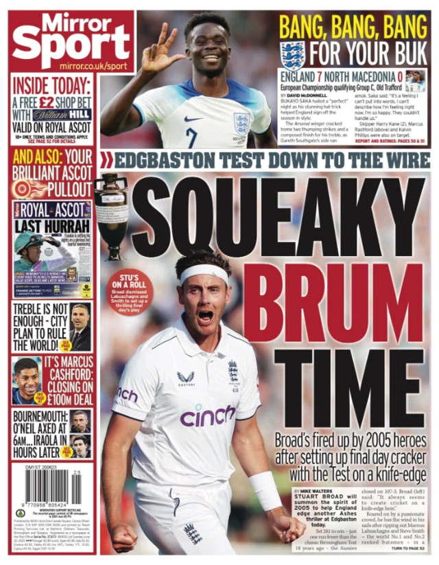 Back page of the Daily Mirror - 20/06/2023