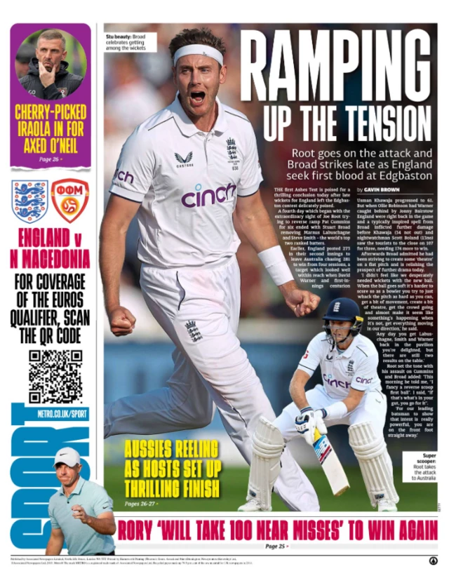 Back page of the Metro - 20/06/2023