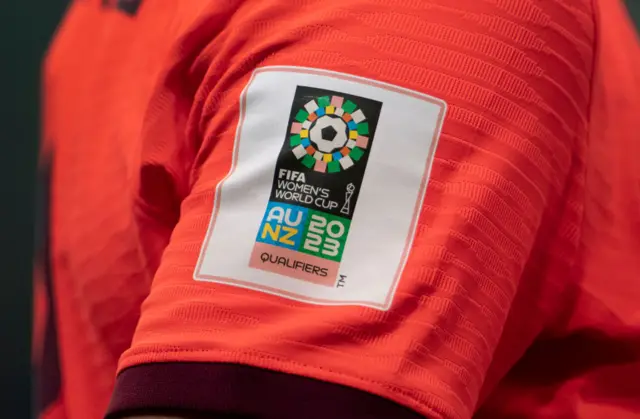 The official FIFA Womens World Cup logo 2023 on the sleeve of an England player