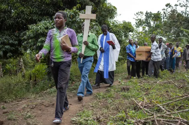 A funeral in western Uganda of someone killed in a school massacre - Sunday 18 June 2023