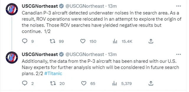 US Coast Guard confirms "underwater sounds" in a tweet