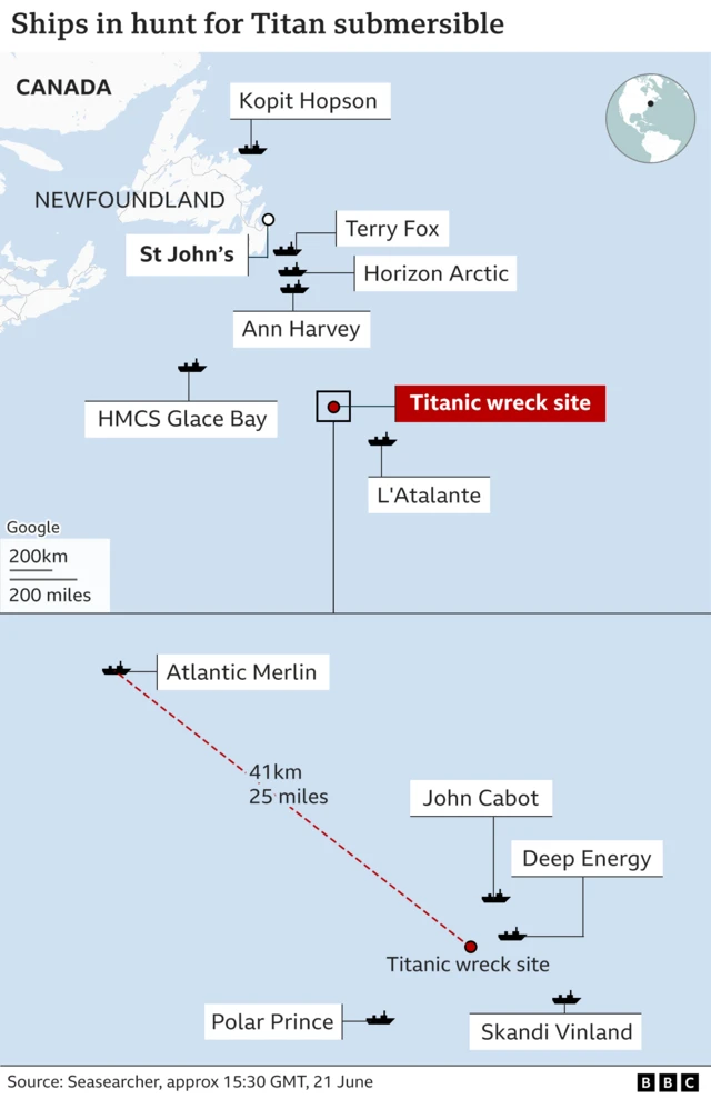 Ships searching for the Titan submersible