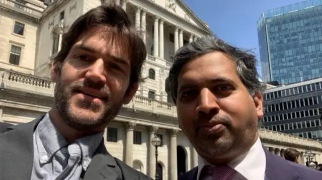 Dan Thomas and Faisal Islam outrside Bank of England