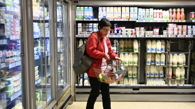 Woman shopping in UK supermarket