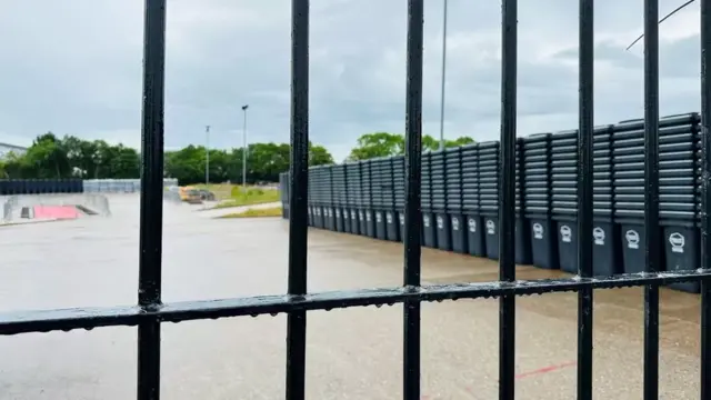 A recycling facility in Aberdeenshire - with a large batch of 'deposit return' bins - now deserted after the collapse of Circularity Scotland