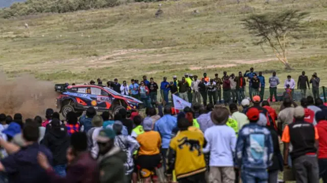 Crowds and a rally driver in Naivasha, Kenya - 21 June 2023